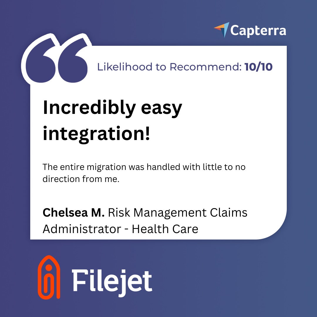 FilejetInc's tweet image. As with any software, integration can be a concern. Not a worry at Filejet.

But don't take our word for it.  🤐  Check out this client review. 👇

bit.ly/3kNW3lv

#legalentitymanagement