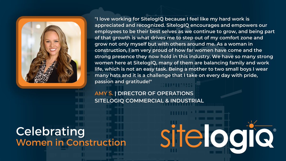 As our C&I Director of Operations and mother of two, Amy wears many (hard) hats. She recently shared with us why she loves being a #WomenInConstruction at SitelogIQ. 

#WomeninConstructionWeek #WomeninConstructionWeek2023 #WICWeek #ManyPathsOneMission