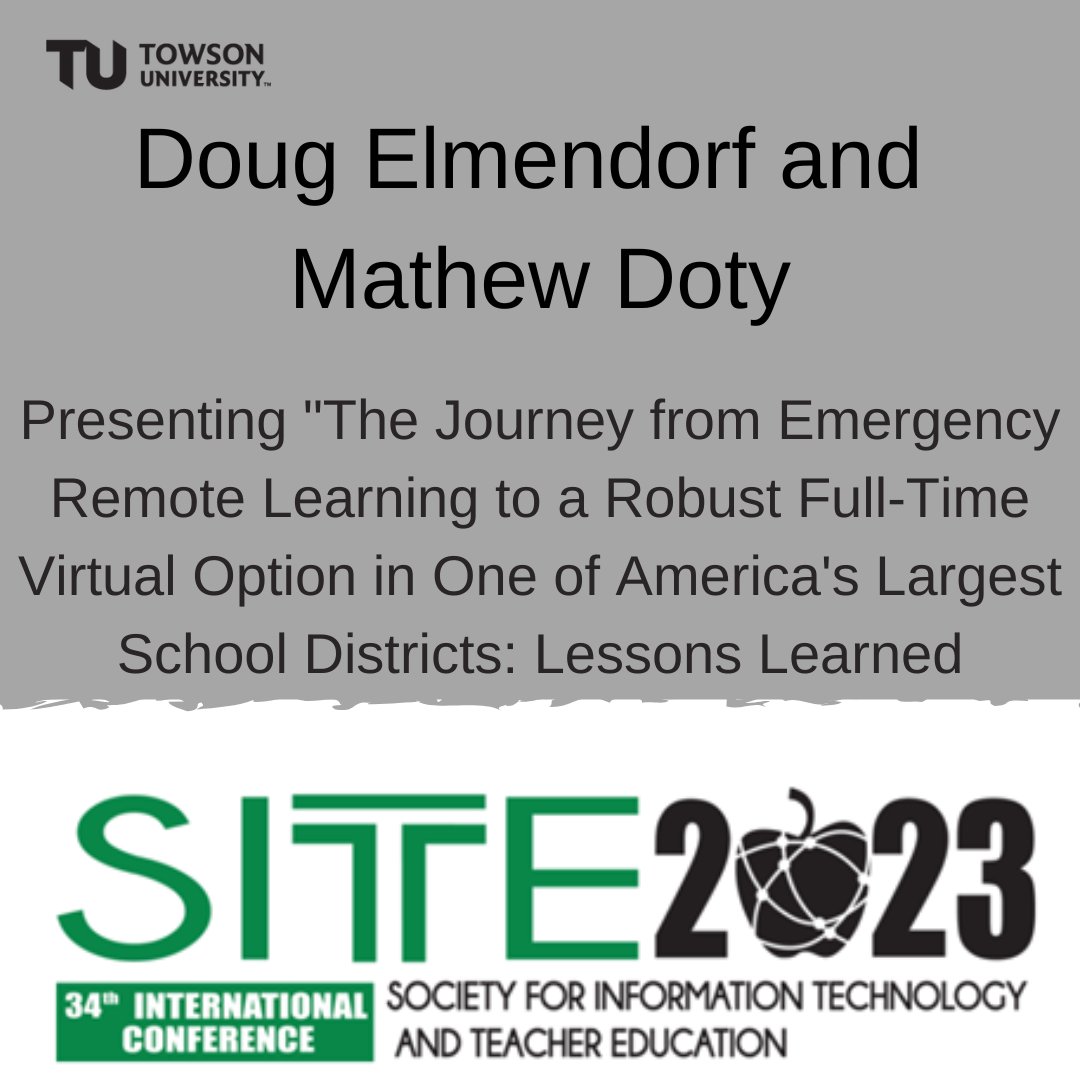 TowsonISTC's tweet image. Doug Elmendorf  and Matthew Doty will be presenting at the #SITE23 conference in New Orleans, Louisiana. Congratulations and best of luck!
