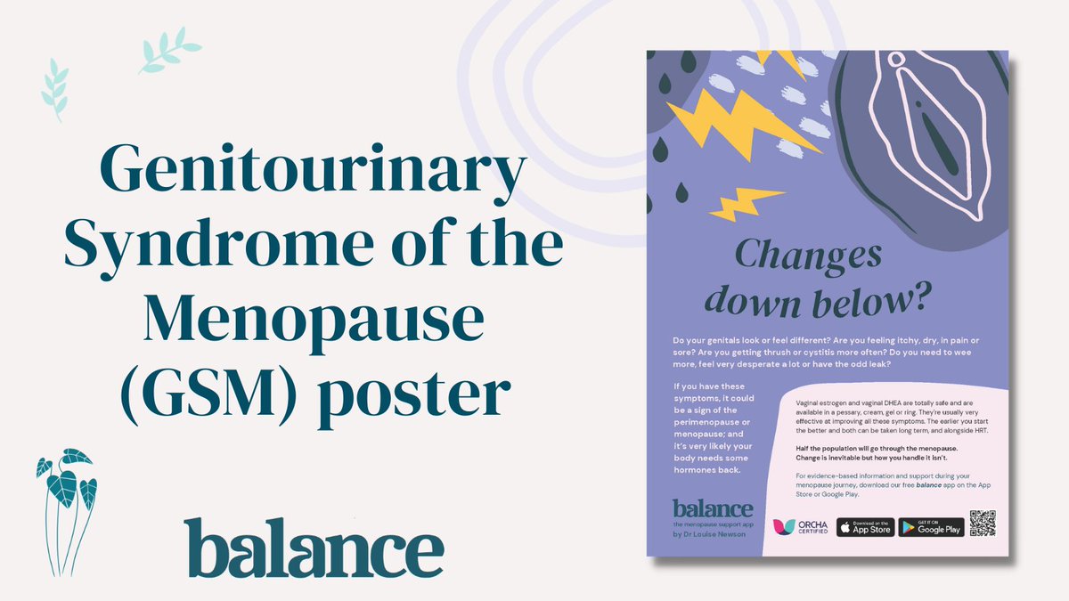 Genitourinary Syndrome of the Menopause (GSM) is a very common symptom of the perimenopause and menopause, but is often underdiagnosed and undertreated.

Symptoms include genital dryness and discomfort or pain during sexual activity.

Download this poster: bit.ly/gsm-poster
