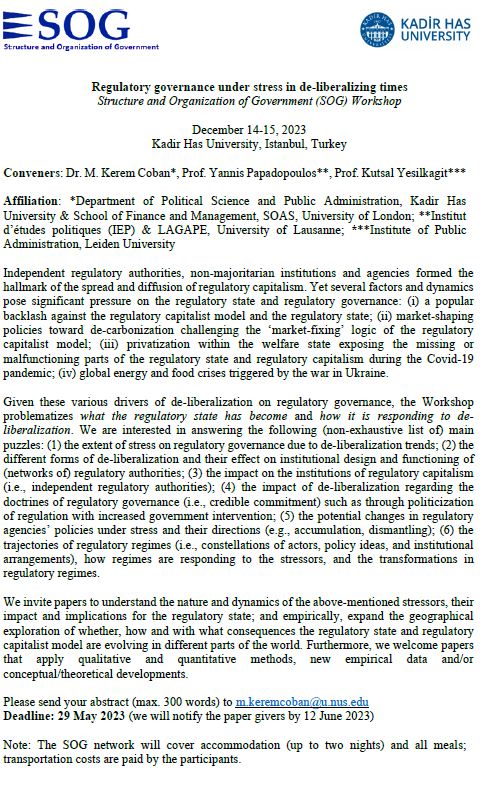 M. Kerem Coban (@mkeremcoban) on Twitter photo 🚨Call for Papers
@arifkutsal Yannis Papadopoulos & I (w/ Robert Cox <a href="/MartinLodge/">Martin Lodge</a> & <a href="/fleischer_julia/">Julia Fleischer</a> - SOG Committee (RC27 <a href="/ipsa_aisp/">IPSA</a>)) are convening the next SOG Workshop <a href="/khaspols/">KHAS POLS - Siyaset Bilimi ve Kamu Yönetimi</a> <a href="/khasedutr/">Kadir Has Üniversitesi</a> on Dec 14-15, 2023.
The deadline is 29 May 2023 👇 🚨Call for Papers
@arifkutsal Yannis Papadopoulos & I (w/ Robert Cox <a href="/MartinLodge/">Martin Lodge</a> & <a href="/fleischer_julia/">Julia Fleischer</a> - SOG Committee (RC27 <a href="/ipsa_aisp/">IPSA</a>)) are convening the next SOG Workshop <a href="/khaspols/">KHAS POLS - Siyaset Bilimi ve Kamu Yönetimi</a> <a href="/khasedutr/">Kadir Has Üniversitesi</a> on Dec 14-15, 2023.
The deadline is 29 May 2023 👇