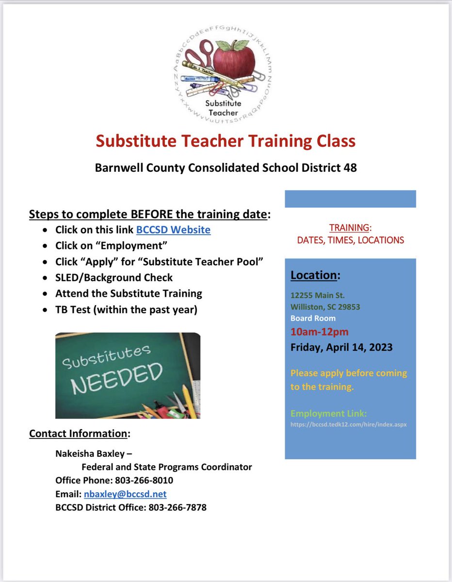 Join our Substitute Team!!!