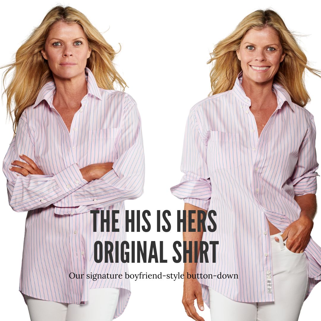 If you love everything pink, you'll love our new spring collection with pretty pink pieces like our signature boyfriend shirt in punch pink stripe. Also available in our Ivy Shirt and Boxer. #lovepink