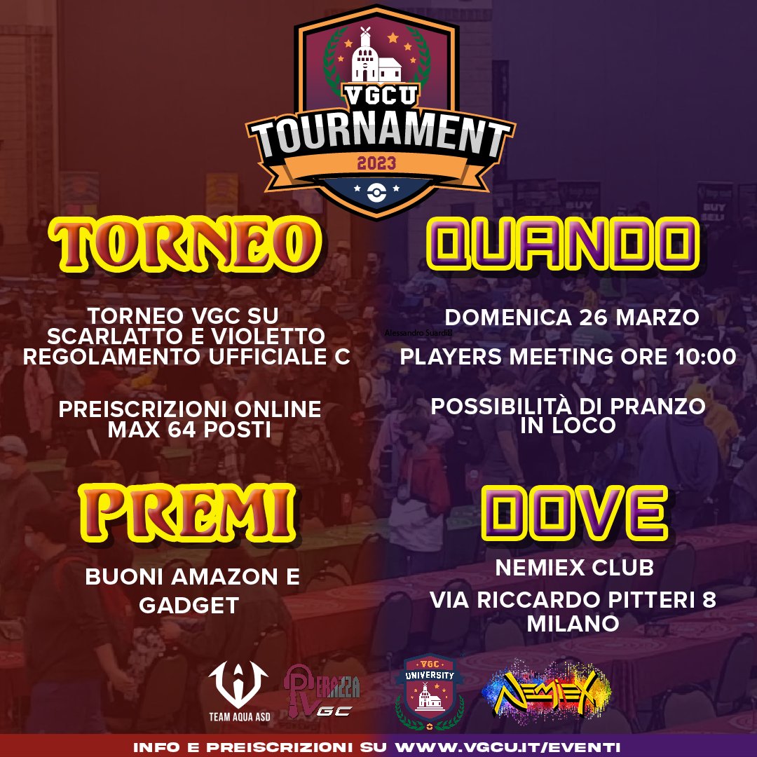 Siamo lieti di annunciare un nuovo appuntamento con i tornei brandizzati VGC University!
Domenica 26 Marzo, player meeting ore 10:00, start ore 11:00
Cap 64 partecipanti, preiscrizioni online
Tutte le info su vgcu.it