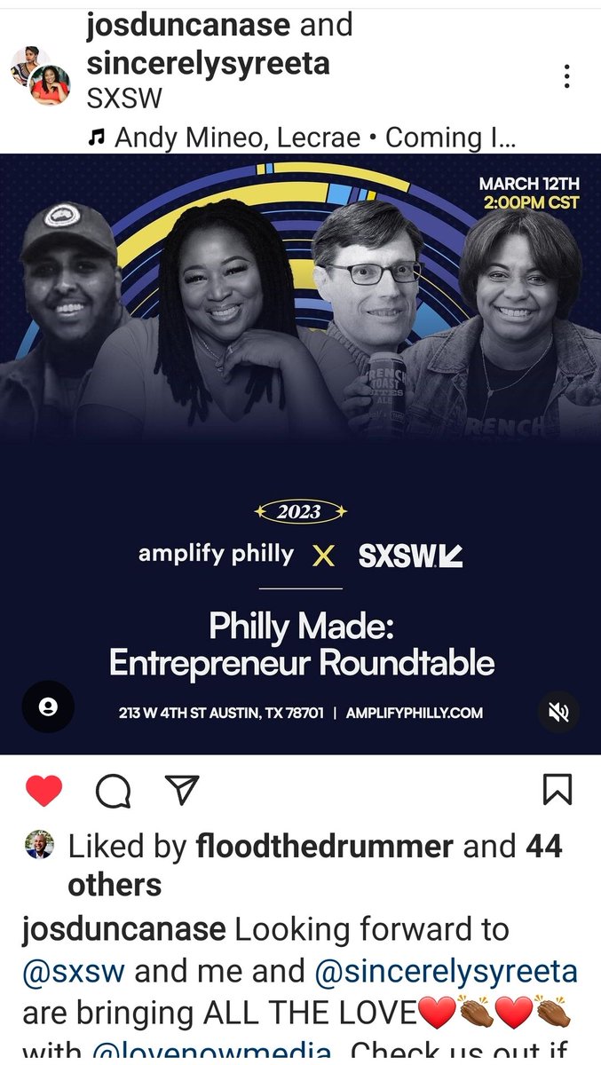 Philly making good noise during @sxsw 2023!
🙌🏾 to SIFTer @JosDuncanAse Founder of @LoveNowMedia 
@AmplifyPhilly 
#SXSW2023