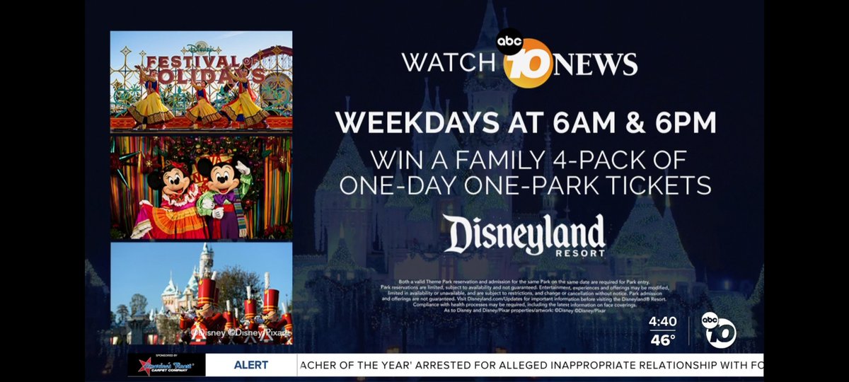 Wanna Win @Disneyland Tx On Us??!
Watch @10News Weekdays at 6am & 6pm & Be The 10th Caller In Cue & Win a Family 4-Pk of @Disneyland Tickets!
This promotion lasts thru March 17!! @10NewsCha @10NewsAarons @10NewsParry @10NewsPaz @10NewsCoronel @10NewsHunt @WaleAliyu @10NewsCampos https://t.co/SSlfX6mXaR