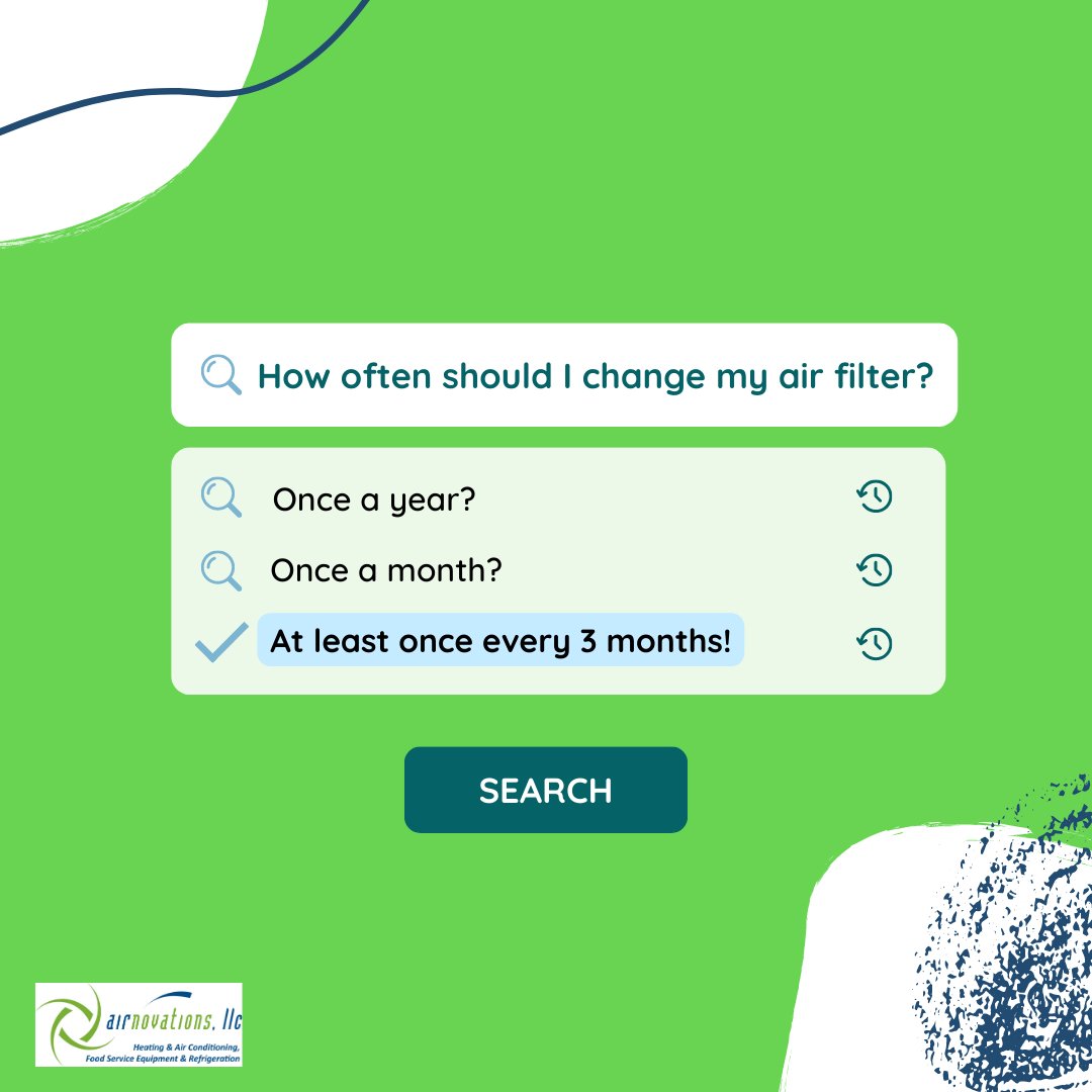 AirNovations's tweet photo. Stop breathing dirty air by changing your air filter at least once every 3 months! 😄

#TryThisThursday #airnovations #hvactechnician #nova #novabusiness #heating #airconditioning #familyownedbusiness #novahvac #cooling #hvactips #hvac https://t.co/oIK0HVyOeL
