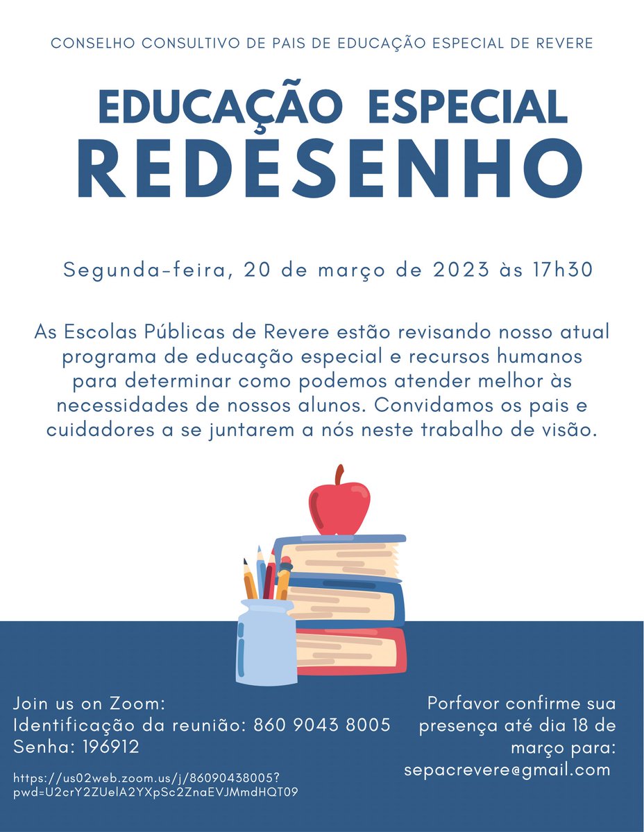 RevereSEPAC's tweet photo. Revere SEPAC and Revere Public Schools invite parents and families to join in an online discussion on Monday, March 20, 2023 at 5:30pm on Zoom. See flyer for more details. https://t.co/erxLx8nAcH