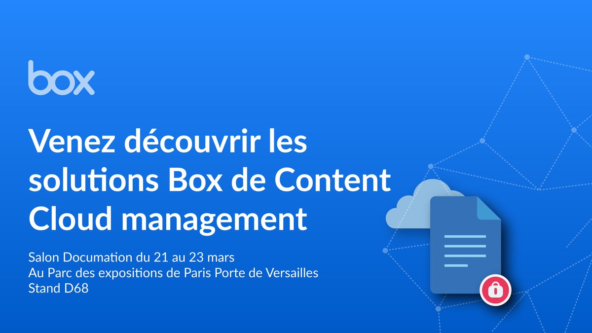 💥Venez découvrir les solutions de content #Cloud @Box qui sécurisent tout le cycle de vie de vos contenus sur le salon @Documation2023 du 21 au 23/03

#BoxLeContentCloud

@MikeQuindazzi @PawlowskiMario @Shi4Tech @gvalan @chboursin @kalydeoo @tewoz @3itcom @Fabriziobustama @ahier