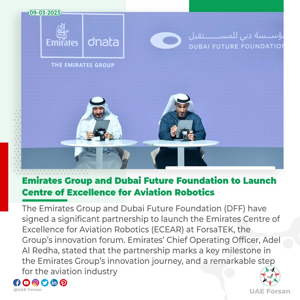 UAE_Forsan's tweet photo. Emirates Group and Dubai Future Foundation to Launch Centre of Excellence for Aviation Robotics
#UAE #DubaiFuture #Emirates #ECEAR
@Emirates
 @DubaiFuture https://t.co/SaJk2K192m