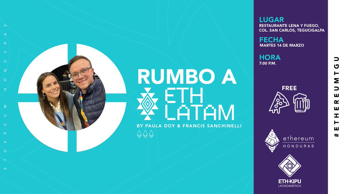 Queremos invitarte a nuestro próximo meet-up sobre, el ¡Rumbo a ETH Latam Honduras 2023!🙌🏻

Evento donde vamos a conversar junto a Pau de Argentina y Francis de Guatemala, ambos parte del equipo de ETH KIPU.

 Inscríbete👉: bit.ly/3YE9Usm #Communityfirst #Rumboaethlatam