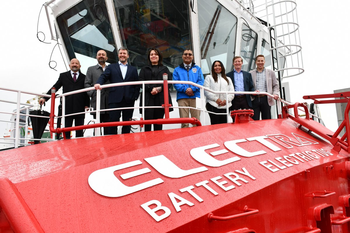 Seaspan's tweet photo. Today, HaiSea Marine, majority owned by @Haisla_Nation in partnership with Seaspan ULC, is celebrating 🎉 the official naming and blessing of its tug boat fleet, which includes the world’s first fully electric ⚡ harbour tug boats.

📰 Press Release: https://t.co/zwHPDatUxi https://t.co/ghSZMY04Oa