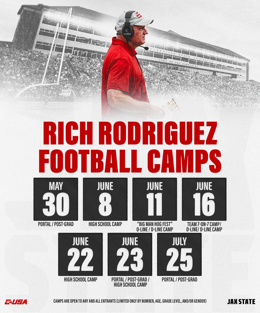 𝐒𝐮𝐦𝐦𝐞𝐫 𝐂𝐚𝐦𝐩 𝐃𝐚𝐭𝐞𝐬‼️

Registration through the link below!
richrodriguezfootballcamps.com

#HardEdge | #EarnSuccess