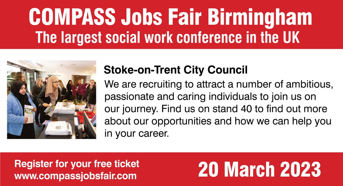 ⏰REGISTER NOW for your free ticket to the Compass Jobs Fair , Birmingham 🗓 20th March 2023

🔗lnkd.in/g_dEAT5

Your opportunity to Network, access a range or workshops and gain a full day of CPD for free!
#CJFB2023 #socialwork #jobs #career #opportunity #network