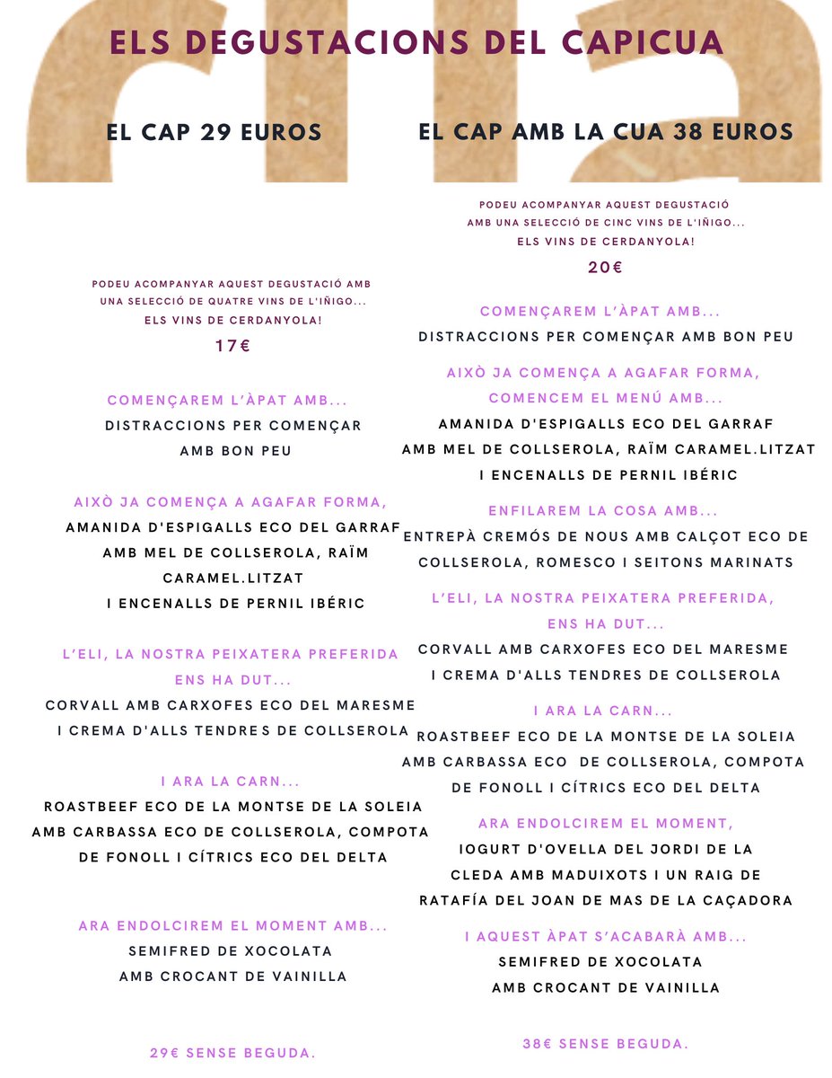 cuinetescapicua's tweet photo. Heu vist el #TastdelCapicua i els #DegustacionsdelCapicua q farem aquest #CapdeSetmana?
#DijousNit, #DivendresNit, #DissabteMigdia i #DissabteNit!
#Degustar #Compartir #Degustació #SlowFood #Km0 #Eco 935809635
I per emportar o a casa vostra amb @rapidicalent? TAMBÉ!!! https://t.co/blj7cBmjEF