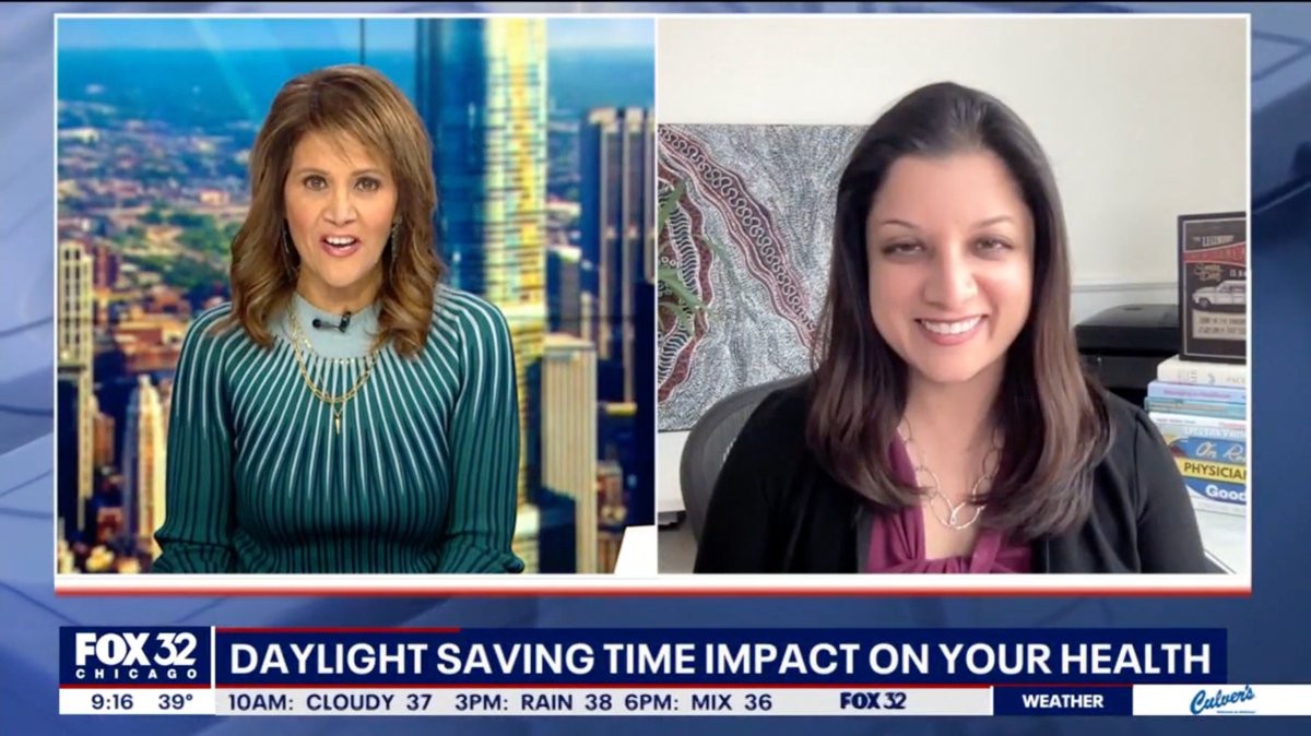 Shikha Jain MD, FACP (@shikhajainmd) on Twitter photo Todays topic with <a href="/SylviaFOX32/">Sylvia Perez FOX32</a> on <a href="/fox32news/">FOX 32 News</a> talking #DaylightSavingTime!
Sleep experts agree, keeping standard time year round would be better for our health. Standard time matches our circadian rhythms better, and has proven health benefits!
fox32chicago.com/video/1191114 Todays topic with <a href="/SylviaFOX32/">Sylvia Perez FOX32</a> on <a href="/fox32news/">FOX 32 News</a> talking #DaylightSavingTime!
Sleep experts agree, keeping standard time year round would be better for our health. Standard time matches our circadian rhythms better, and has proven health benefits!
fox32chicago.com/video/1191114