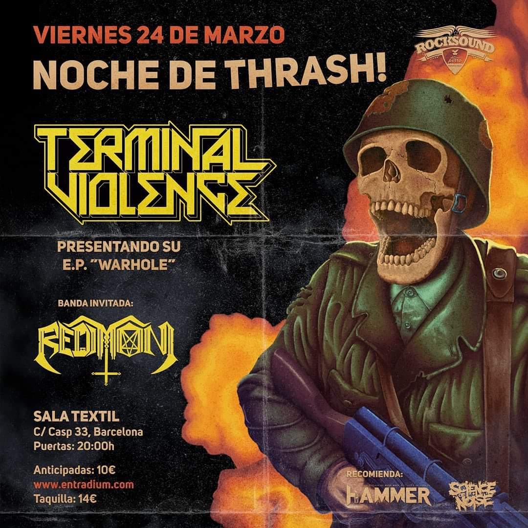 WebMetalSounds's tweet image. El viernes 24 de marzo @terminalviolence  y @redimoni nos traen una noche de Thrash por todo lo alto en la sala Textil.
metalsounds.net/previas-termin…
