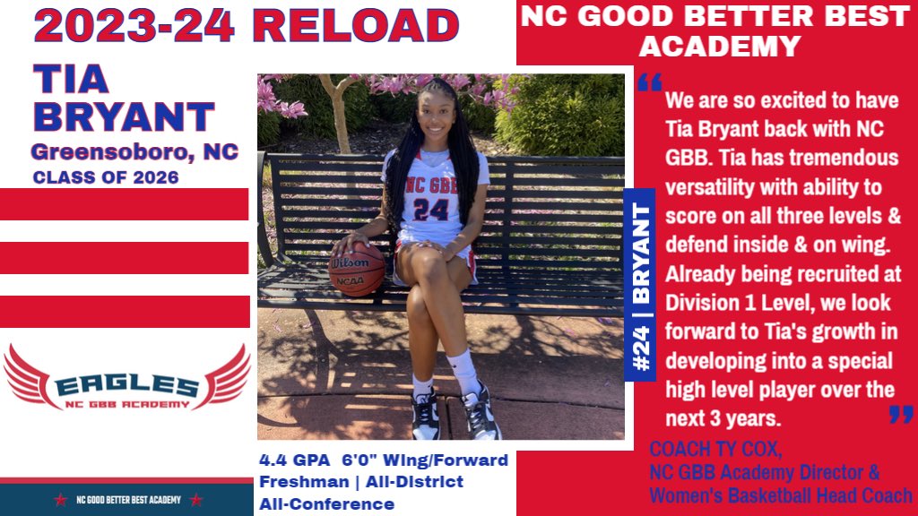 NC GBB ACADEMY (@ncgbba) on Twitter photo 🚨NC Good Better Best Academy 2023-24 Reload has Begun w/ ‘26 TIA BRYANT🚨
We’re excited to have 6’ W/F <a href="/TheTiaBryant/">Tia Bryant</a> back w/ NCGBB!
🏀3 Level Scorer
🏀Inside/Out Defender
🏀4.4 GPA
🏀Recruiting at D1 Level as Fr
🏀Metro 4A All-Conference
🏀NCBCA All-District
🏀Season High 33p 🚨NC Good Better Best Academy 2023-24 Reload has Begun w/ ‘26 TIA BRYANT🚨
We’re excited to have 6’ W/F <a href="/TheTiaBryant/">Tia Bryant</a> back w/ NCGBB!
🏀3 Level Scorer
🏀Inside/Out Defender
🏀4.4 GPA
🏀Recruiting at D1 Level as Fr
🏀Metro 4A All-Conference
🏀NCBCA All-District
🏀Season High 33p