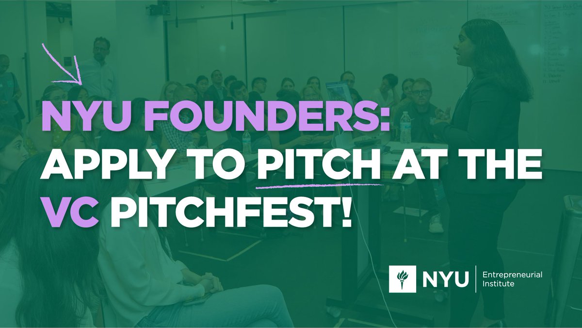 NYU Founders: There's still time left to apply to the VC Pitchfest! Five startup teams will be chosen to pitch in front of the NYU Innovation Venture Fund, @roughdraftvc, <a href="/DormRoomFund/">Dorm Room Fund</a>, @Contrary Capital, + a live audience on Tuesday, March 21: entrepreneur.nyu.edu/event/vc-pitch…