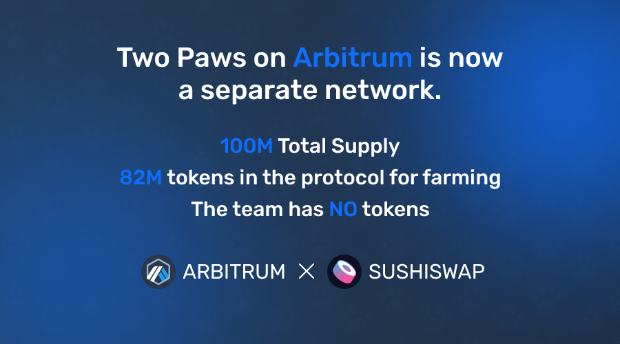 We restart our protocol on <a href="/arbitrum/">Arbitrum</a>  and create a pool on <a href="/SushiSwap/">Sushi.com</a> 
dextools.io/app/en/arbitru…
It is now a separate network with its supply and its new features 🕶️
$TWOPAW 0xBF92123BB9DBE31a525FBcC193B38070C0fD2510