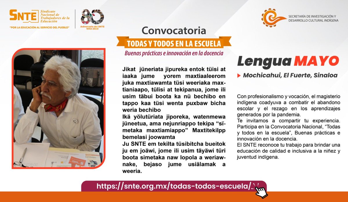 Valdiviaray's tweet photo. Para preservar✅ revitalizar✅ y promover✅ las lenguas originarias la ONU 🇺🇳 declaró 𝟚𝟘𝟚𝟚-𝟚𝟘𝟛𝟚 como Decenio de las Lenguas indígenas 🗣️

Maestr@ de educación indígena 👩‍🏫 conoce la convocatoria #SNTE 📚 Todas y todos a la escuela. Entra aquí 👉 https://t.co/gLHu3DmsjL 📜 https://t.co/jhbWuOZOBh
