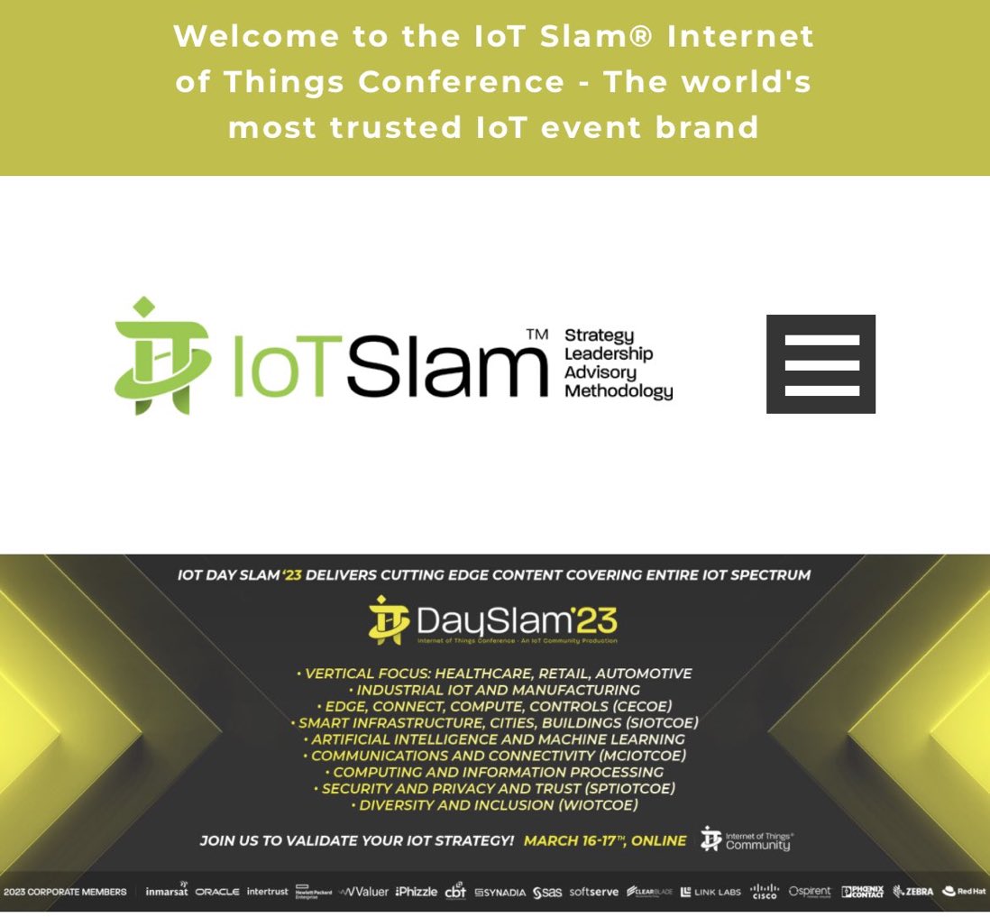 1 week until the #IoT Day Slam: iotslam.com by @IoTslam @IoTCommunity @IoTchannel @iotpractitioner ———— #IoTPL #IoTCL #IIoT #IoTCommunity #AI #Edge #EdgeAI #IntelligentEdge #5G #DigitalTransformation #Industry40 #BigData #DataScience #MachineLearning #EdgeComputing