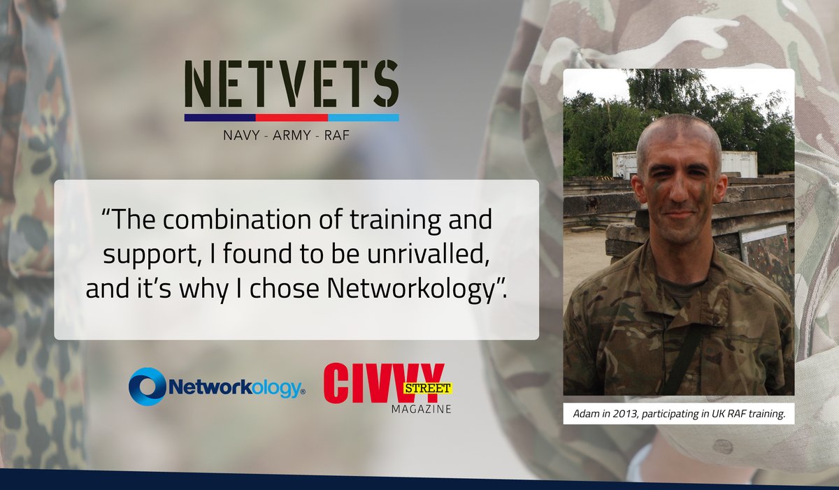 Networkology's tweet photo. From RAF Intelligence Analyst to Technology Consultant, read about Adam Malcolm’s NetVets Journey. He talks about his transition and why he chose Networkology. Read the @CivvyStreetMag article: https://t.co/gTUB19rN5g

#nky #civvystreet #veteransprogramme #exforces #netvets https://t.co/ANTB0MWVbY