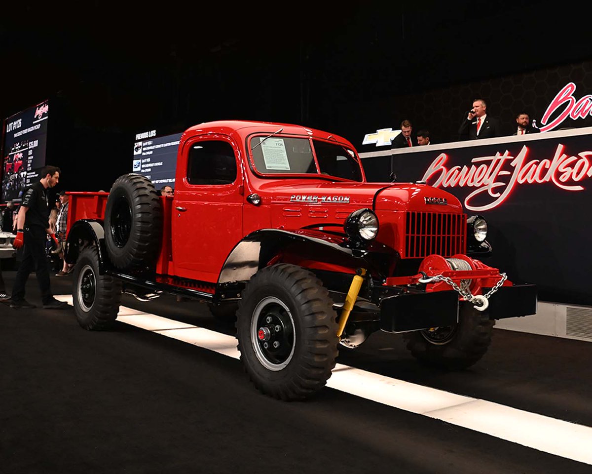 Barrett_Jackson's tweet image. Lot 1126 - A powerful statement! Selling for $161,700 at the 2023 Scottsdale Auction, this 1946 @Dodge #PowerWagon is equipped with a fully-rebuilt inline-6-cylinder engine. 

Read more: bit.ly/SD23-46DodgePo…