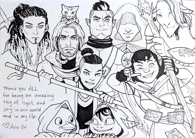 Happy 8th anniversary #CriticalRole!
Found a doodle from when they visited London Comicon in 2018, feverishly drawn at the end of a long con day after Liam said I should come say hi and I was NOT gonna arrive empty-handed 😁 