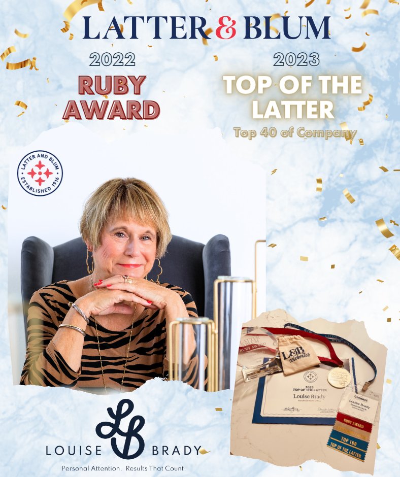 Thank you to all of my clients for making this possible! Without your business, I would not be where I am today. I am blessed! ♥️

#LouiseBradyRealtor #LouiseBradySells #ListWithLouise #LatterandBLum #TopoftheLatter #RubyAward #Thankful #LouisianaRealtor #Mandeville #Covington