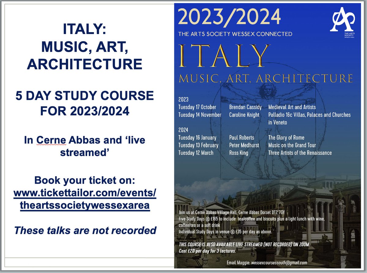 Music, Art, Architecture of Italy - 'live streamed' and in picturesque Cerne Abbas in Dorset.  Book now so you don't miss out. #Italy #PeterMedhust #ItalianArchitecture #ArtofItaly #CerneAbbas #ItalianMedievalArt #Palladio #RenaissanceArt