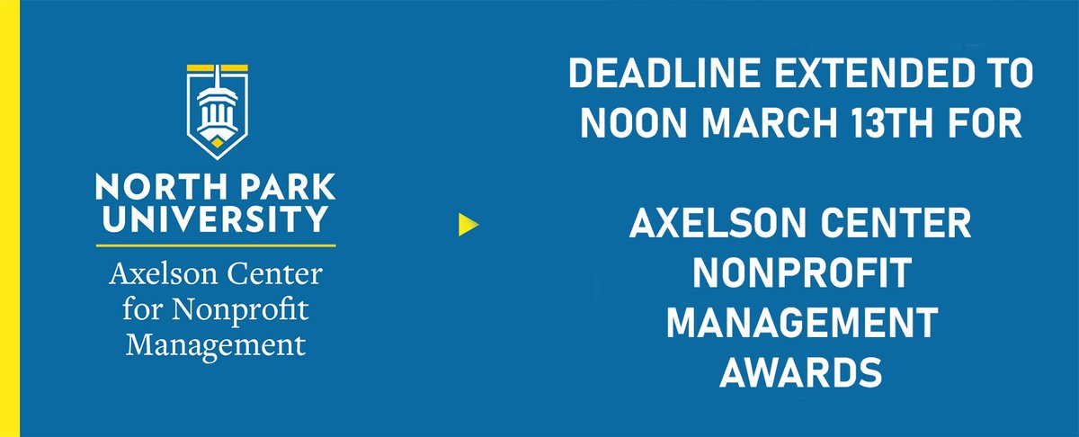 We've extended the deadline for our 2023 nonprofit awards programs until March 13th! Learn more and apply now here: northpark.edu/centers/axelso…