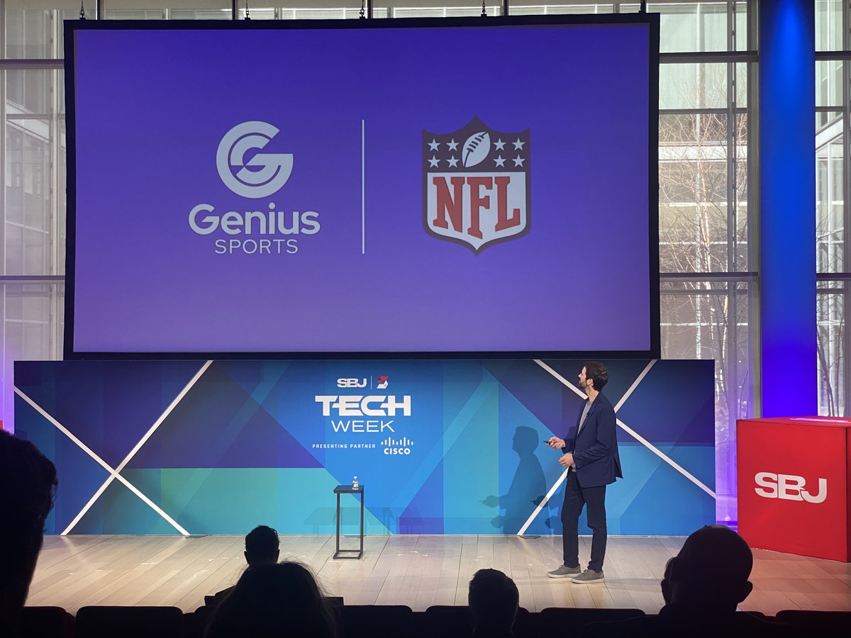 GeniusSports's tweet image. Fantastic few days sponsoring @SBJ Tech Week. 

📸 Great pics of @mikewdauria presenting the future of interactive broadcasts, including #RomoVision, Slime Lines and more! @SecondSpectrum