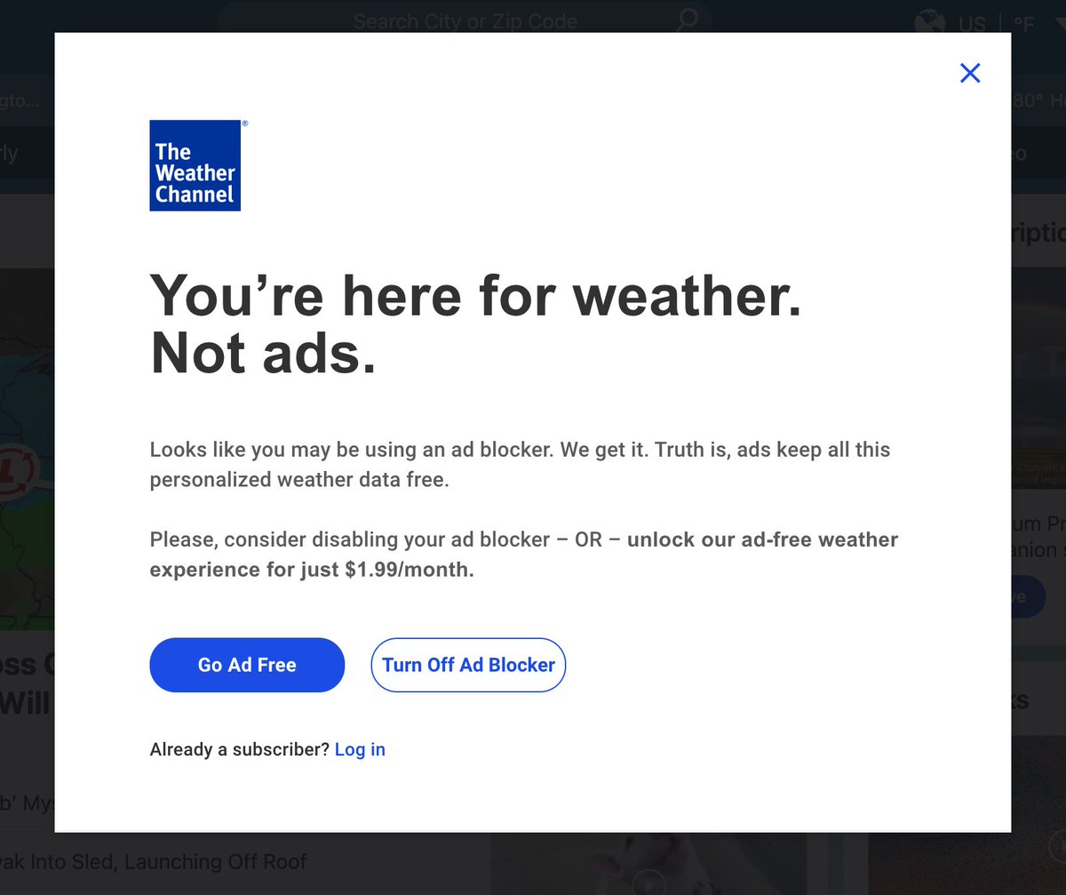 Correct, that's why I'm using ad blocker. Still not over you, Forecast.io 💔