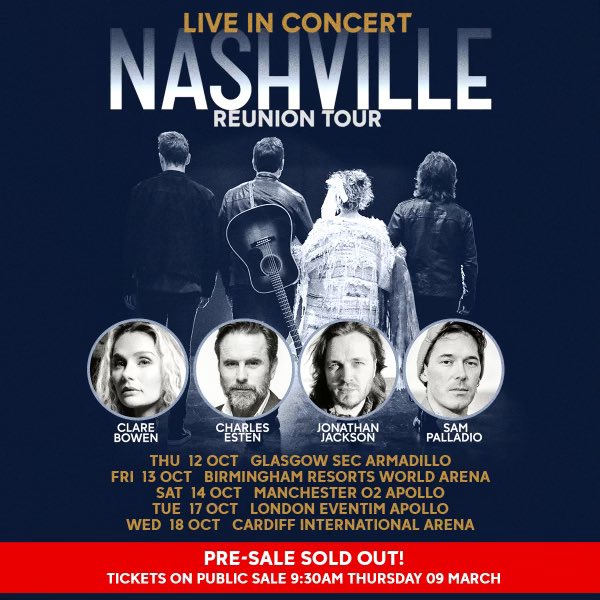 CharlesEsten's tweet photo. We loved every show, every song, every moment of our last U.K. tour. That’s why my @Nashville_ABC friends and I CANNOT WAIT to see you again this October!  And it looks like you just might feel the same way, because our pre-sale tickets sold out FAST. Get your tickets to the NASHVILLE U.K. Reunion Tour today at the LINK IN MY PROFILE!! #NashvilleReunionTour #Glasgow #Birmingham  #Manchester  #London #Cardiff 📸: @ChristieGoodwin