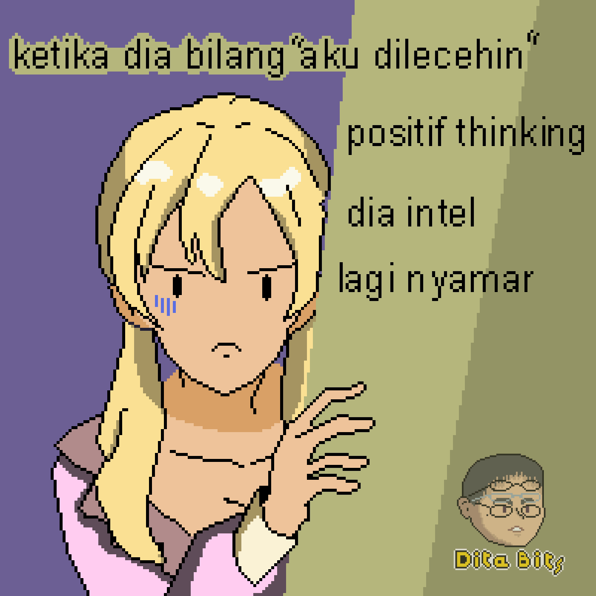 quotes tawa 
ketika dia bilang "aku dilecehin"
positif thinking dia intel lagi nyamar  
#pixelart  #quoteslucu #quotesindonesia #anime #isekainonbirinouka #yandere #Graffalun 

konteks : cnnindonesia.com/ekonomi/202302…