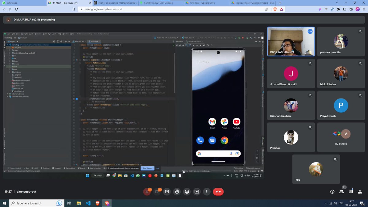 dscpgdav's tweet image. First Session of FLUTTER EXTENDED P.G.D.A.V COLLEGE Completed Successfully ✅️✨️✨️
.
.
.
#Google #googledevelopers #googledeveloperstudentclub #gdscpgdav #flutter #flutterdeveloper #session #Done
