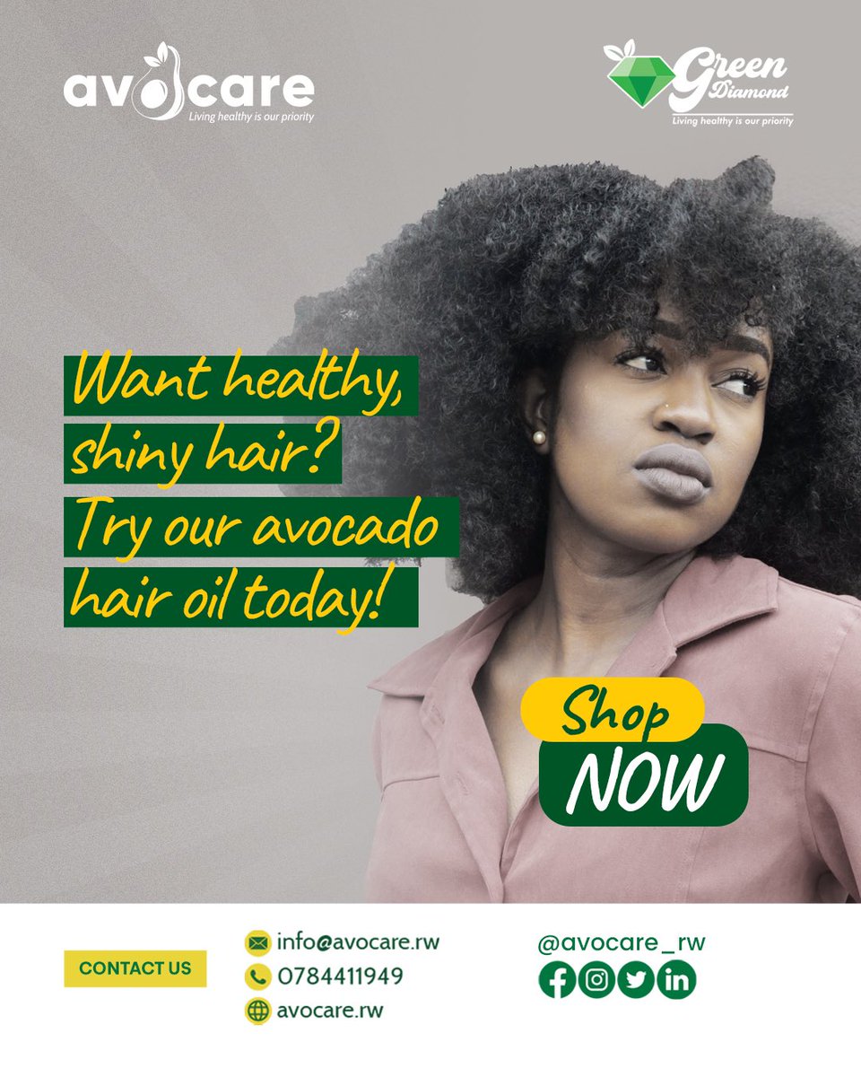 Transform your hair with the power of avocado.🥑 

Get our avocado hair oil now from all supermarkets nearest to you, including Kime and Easy Buy Supermarket.

You can also order via
💻avocare.rw
📞+250 784 411 949

#avocadooil
#naturalhair
#RwOT