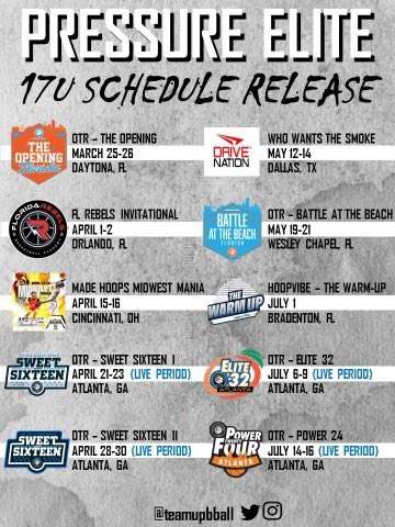 We will officially be going by 

PRESSURE ELITE‼️ 

🚨🚨 17u Official Schedule and Roster 
@kinghamp5 <a href="/paxtonwilsonn/">p willy</a>