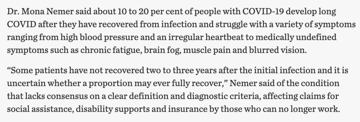 YoniFreedhoff's tweet photo. From the article, have a gander at what Canada's chief science adviser @ChiefSciCan says about the disease we are pretending doesn't exist  which will infect many of us potentially multiple times a year. https://t.co/rmGKtBycAN