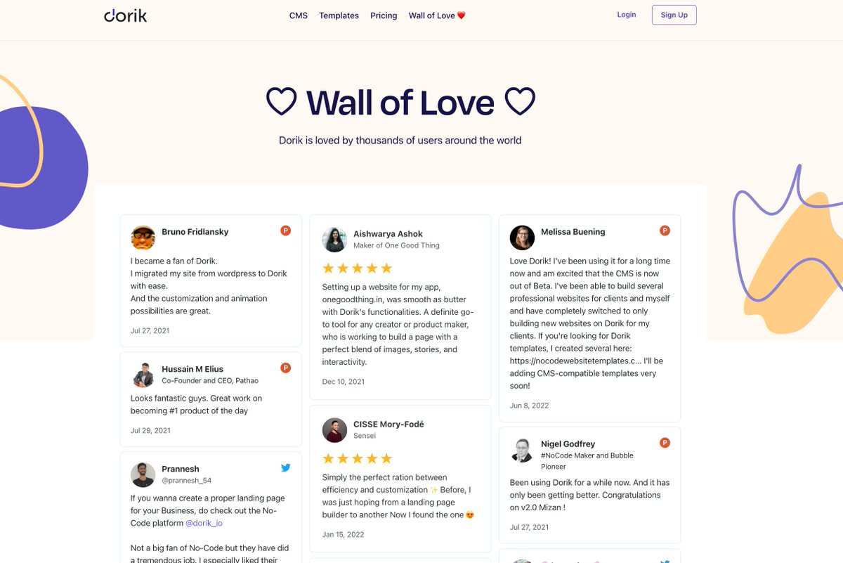 How to show that users love your product? Some cool ideas:

- Video testimonials
- Screens from G2 &amp; Trustpilot
- Tweets from the community
- Wall of Love from your tool's <a href="/ProductHunt/">Product Hunt 😸</a> launch
and some awesome practical examples from the <a href="/dorik_io/">Dorik AI</a> team: