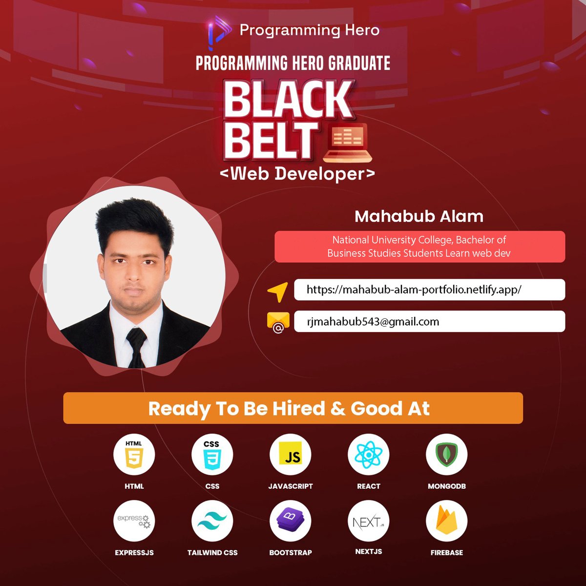 Mahabub81546040's tweet image. #programmingHero #blackBelt #programming #webDeveloper #FrontEndDeveloper