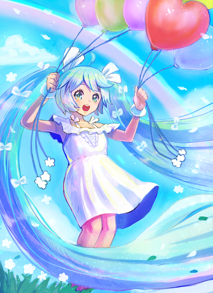 hatsune miku 1girl balloon dress long hair very long hair solo holding  illustration images