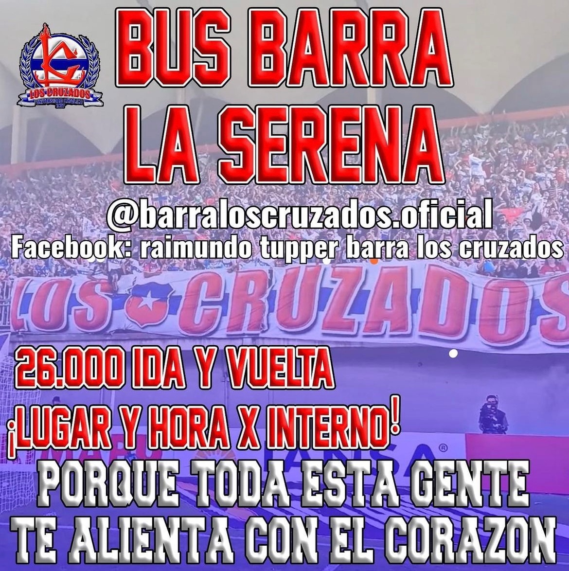 Bus barra a La Serena 26.000 ida y vuelta, para mayor información al DM Instagram Barra los Cruzados  y Face Reimundo Tupper.  #LosCruzados 
RT