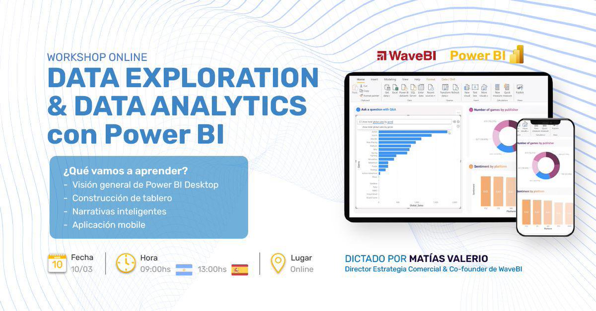🤯GRATIS 🤯  

🔍#Workshop online sobre #DataExploration & #DataAnalytics con #PowerBI 

📅Cuando? el 10/03/2023

📌Les dejo el link para anotarse:
wavebi.com.es/workshop-data-…