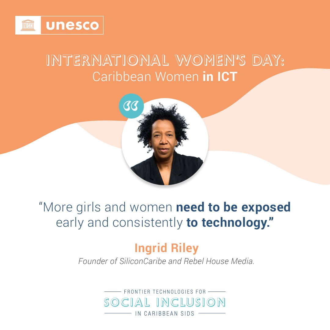 Ingrid Riley, Founder of SiliconCaribe, highlighted how young girls should be exposed to ICT skills👩‍💻

Let’s celebrate International Women’s Day through advocating innovation and technology for gender equality!​🙌

#DigitALL #WomeninICT #Technology for #GenderEquality #IWD