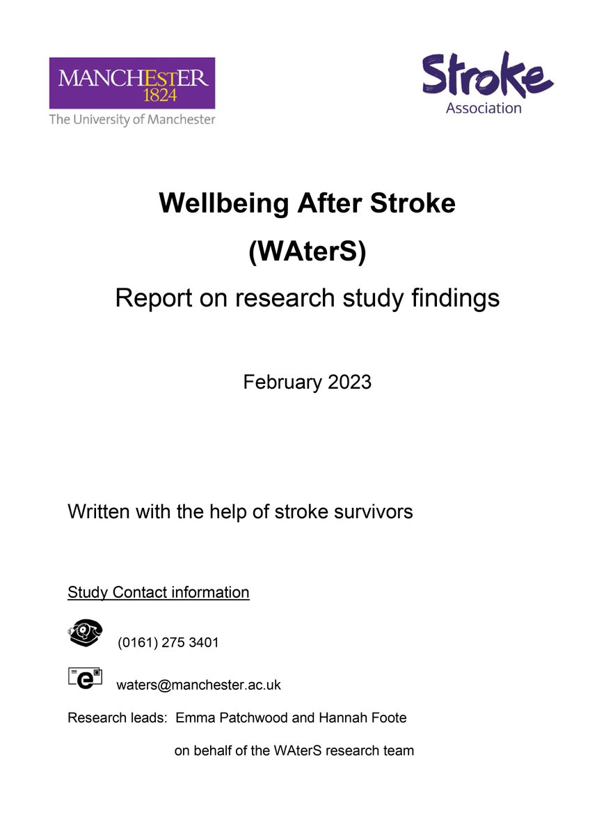 We're very happy that we have circulated our #EasyAccess report on study findings from the #Wellbeing after #Stroke study to #research participants (front page here). Contact us to receive a copy. A reading for accessibility is available here: youtube.com/@watersstudy.