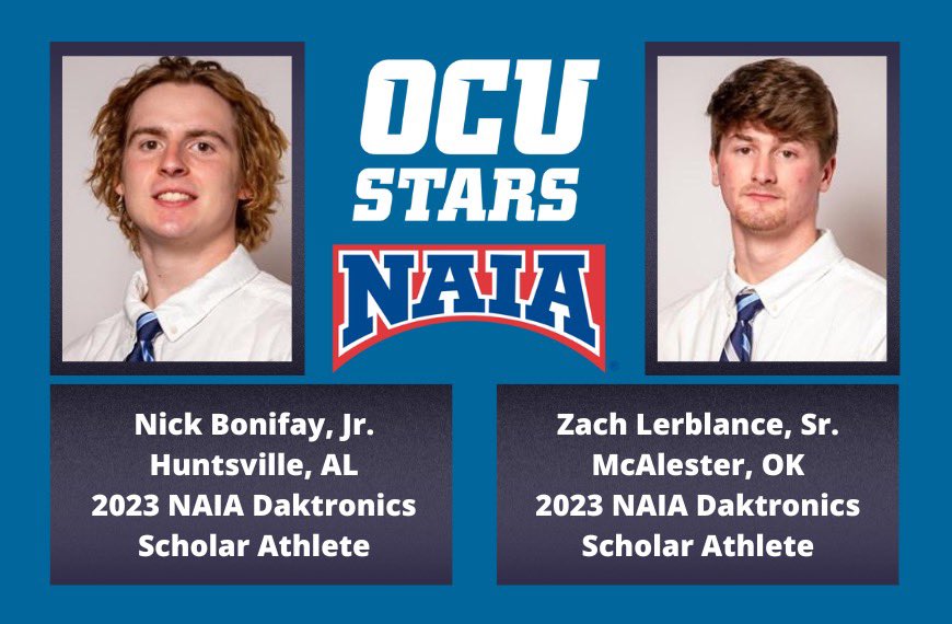 OCUmbball's tweet photo. Congrats to @nick_bonifay and @zach_lerblance on being named @NAIA scholar athletes #justus https://t.co/4rvx270Y6p