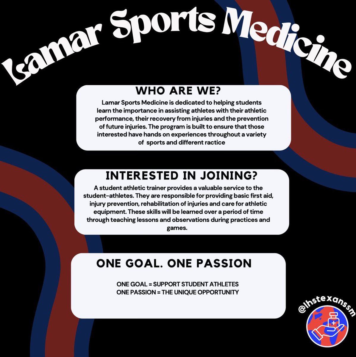 lhstexanssm's tweet image. Welcome Back Lamar's very own Sports Medicine Program! We are ready to work, and gain new members. It is our time to achieve our GOAL and practice our PASSION. Spread the news, we are on  the BLOCK! #LETSGO #COMEBACKSEASON #LBLOCK #LHSTEXANSSM