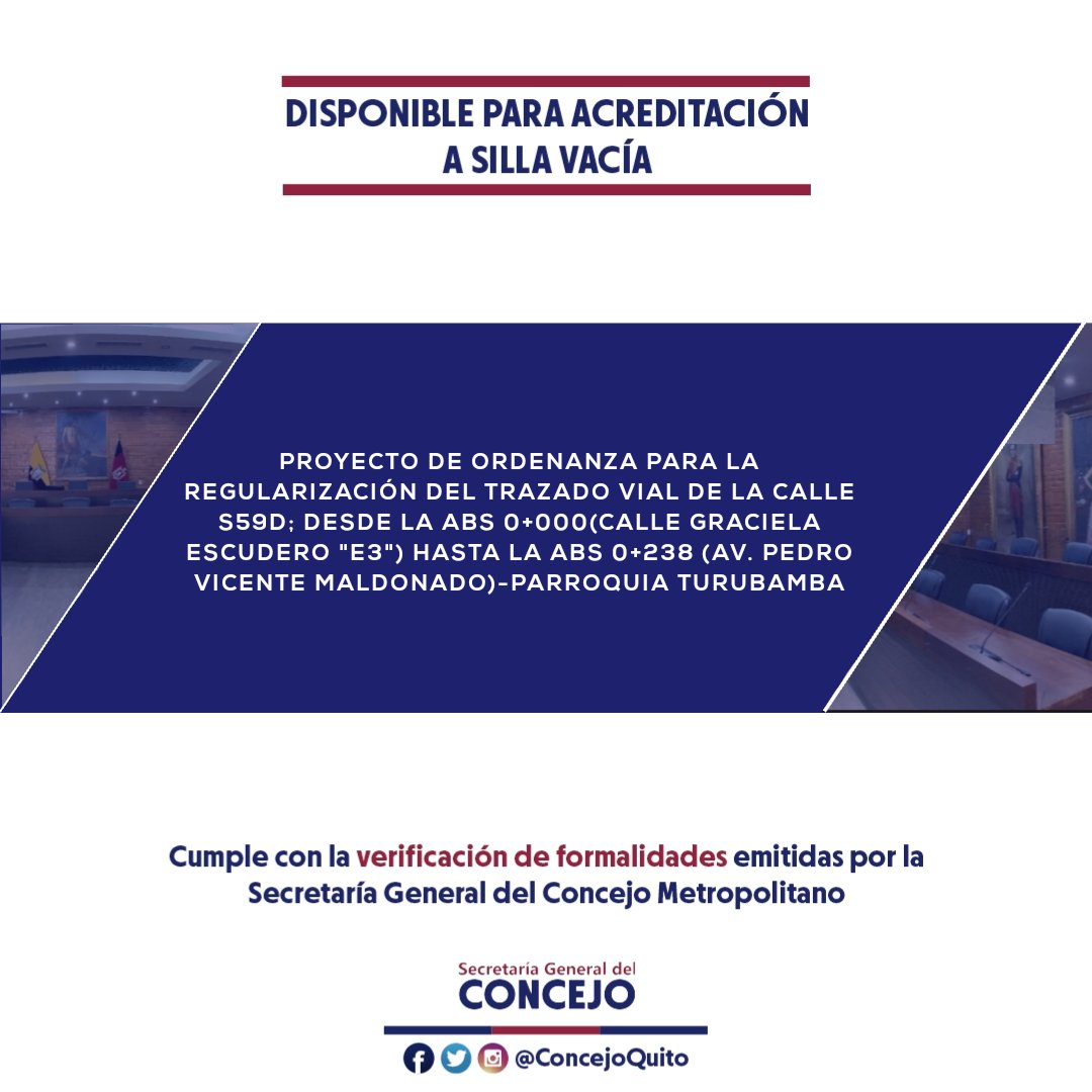 Concejo Metropolitano de Quito (@concejoquito) on Twitter photo ✅🪑Ordenanza que aprueba la Regularización del Trazado Vial de la calle constante en el Proyecto, parroquia #Turubamba, de conformidad con los planos que se anexan a la propuesta, iniciativa de la Cjal. <a href="/MoniSandovalUIO/">Mónica Sandoval</a>, disponible para #SillaVacía ➡️📝bit.ly/3YElBPM ✅🪑Ordenanza que aprueba la Regularización del Trazado Vial de la calle constante en el Proyecto, parroquia #Turubamba, de conformidad con los planos que se anexan a la propuesta, iniciativa de la Cjal. <a href="/MoniSandovalUIO/">Mónica Sandoval</a>, disponible para #SillaVacía ➡️📝bit.ly/3YElBPM